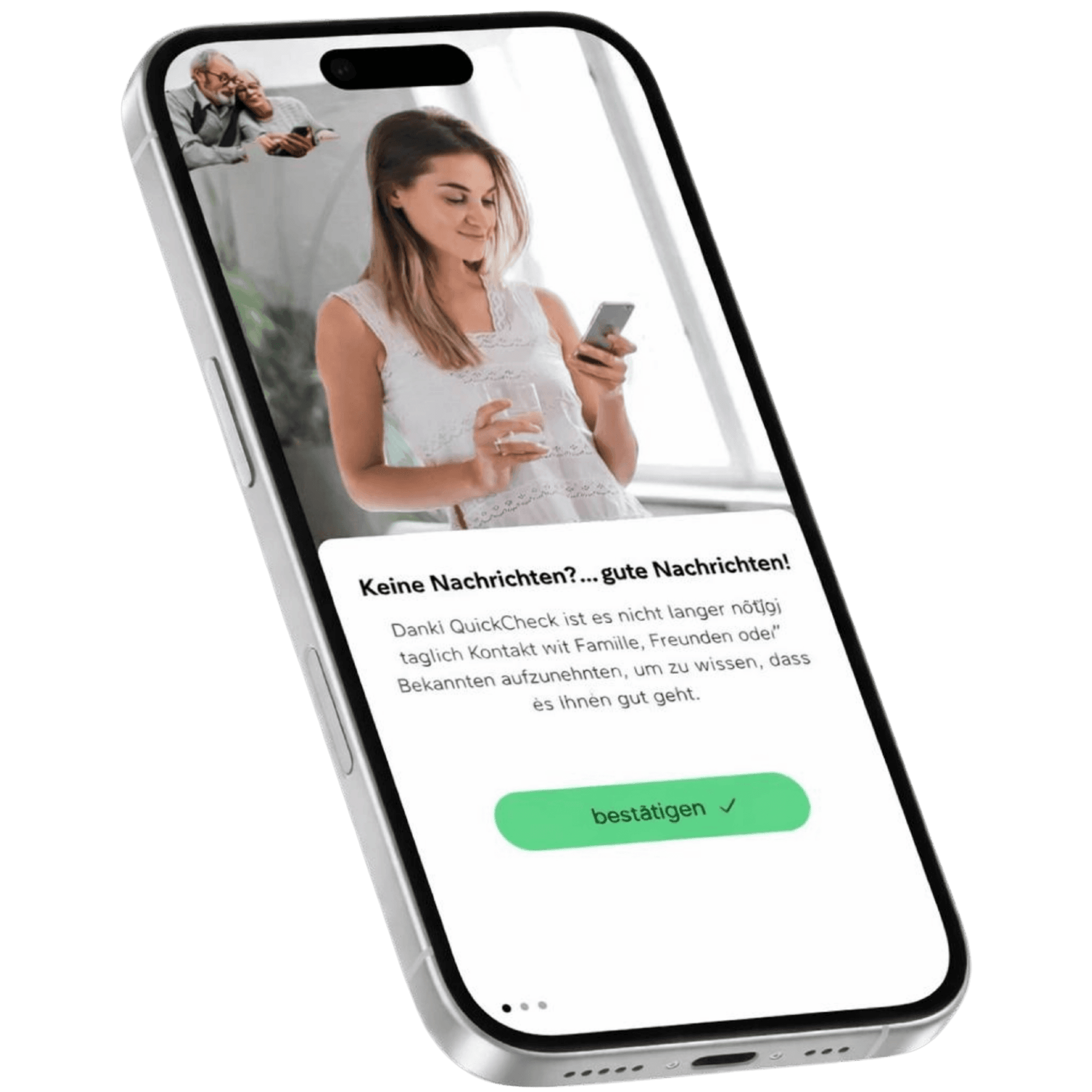 Screenshot der aQuickCheck-App mit der Mitteilung Keine Nachrichten, gute Nachrichten und einer Schaltfläche zur Bestätigung