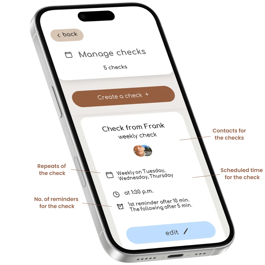 Screenshot of the aQuickCheck app where you choose the day and time of a check